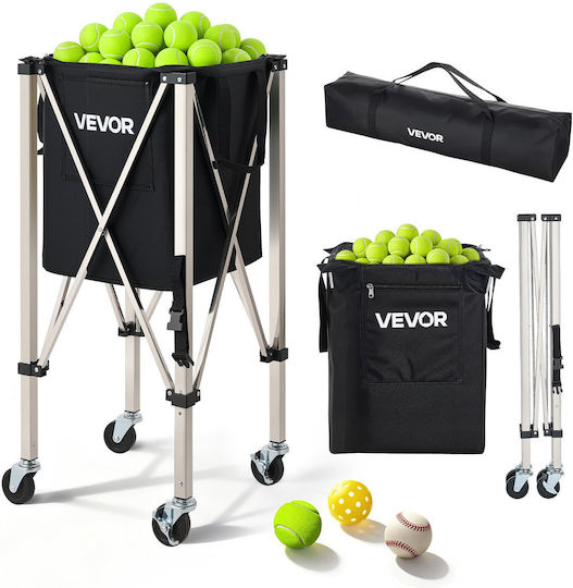 Vevor Tennis Pickleball Ball Collection Cart Foldable Wheels Stainless Steel Storage Bag Capacity 200 Balls Kzdwqsntc200be5dr001v0