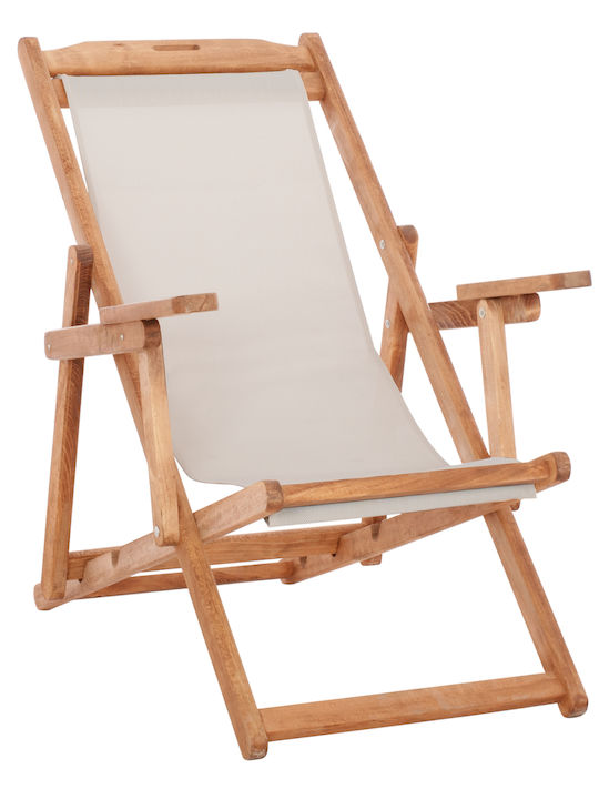Deckchair Limnos Wooden With Arms & Ecru Fabric...