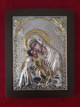 Holy Mary Glykofilousa Silver Leaf Gold 24k Dimension 24.5 x 19 cm