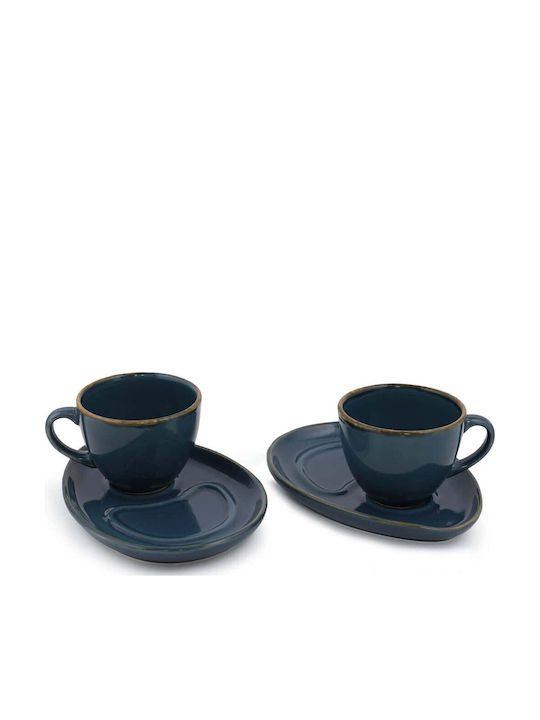 Hermia Set Of Blue Ceramic Coffee Cups 215ml 4 Pieces