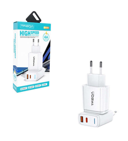 Treqa Treqa Handyladegerät Ohne Kabel Mit USB-A Ausgangsanschlüsse Und USB-C Ausgangsanschlüsse Weiß (CH-662)