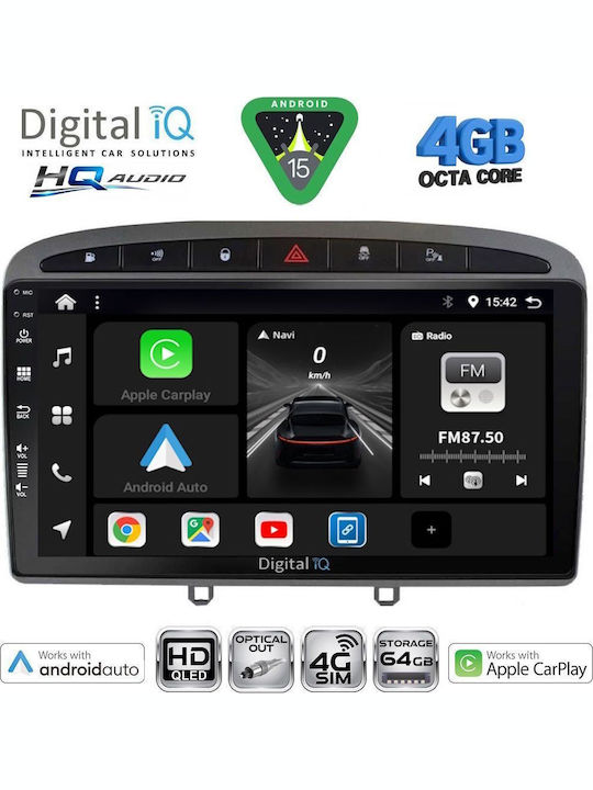 Digital IQ Car Audio System for Peugeot 308 / RCZ 2007-2012 (Bluetooth/USB/WiFi/GPS/Apple CarPlay/Android Auto) with 9" Touch Screen