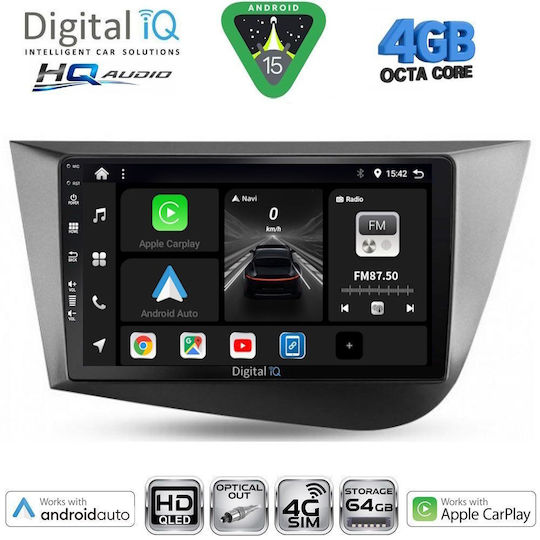 Digital IQ Ηχοσύστημα Αυτοκινήτου για Seat Leon 2005-2012 με Clima (Bluetooth/USB/WiFi/GPS/Apple-Carplay/Android-Auto) με Οθόνη Αφής 9"