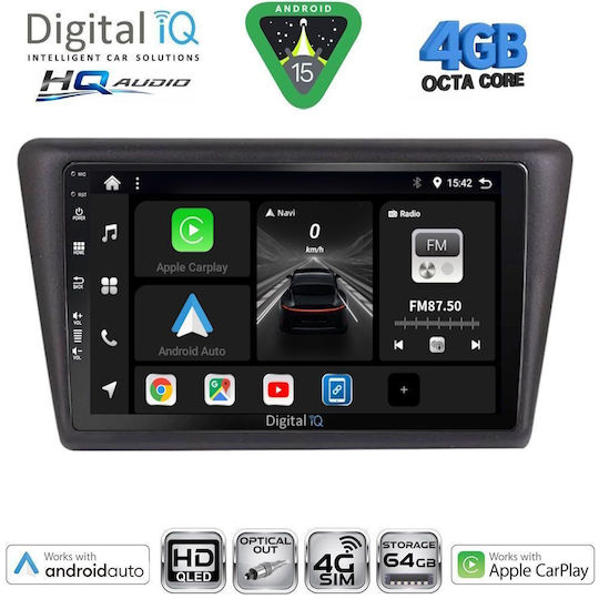 Digital IQ Ηχοσύστημα Αυτοκινήτου για Skoda Rapid 2014-2019 με Clima (Bluetooth/USB/WiFi/GPS/Apple-Carplay/Android-Auto) με Οθόνη Αφής 9"