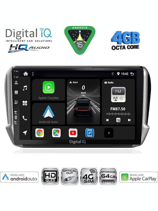 Digital IQ Car Audio System for Peugeot 2008 2012-2021 Bluetooth USB WiFi GPS Apple CarPlay Android Auto with 10" Touch Screen