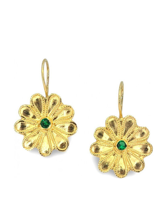 Silver Gold Plated Earrings with Green Stones
