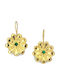 Silver Gold Plated Earrings with Green Stones