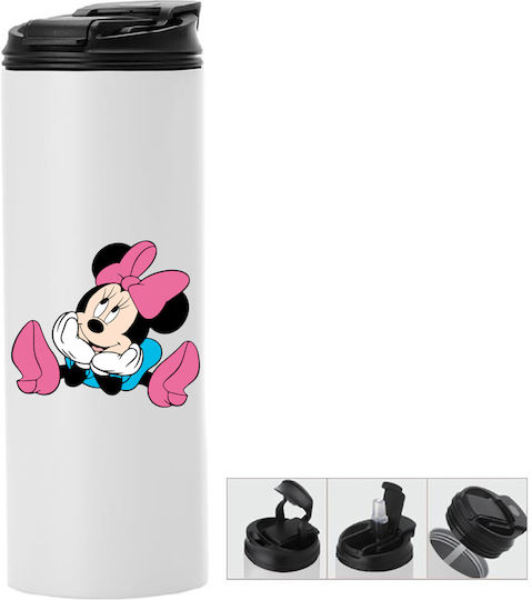 Thermos Bottle Double Lid Mickey Mouse 600ml White