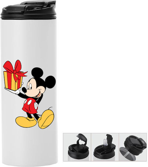 Μπουκάλι Θερμός Διπλό Καπάκι Mickey Mouse 600ml Λευκό