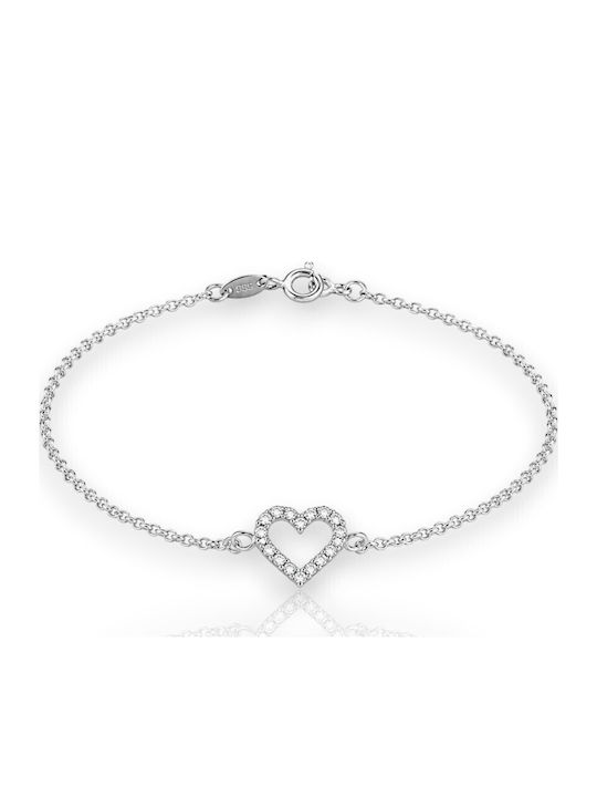 Mentzos Women's Bracelet with Heart Design in 14K White Gold with Zircon
