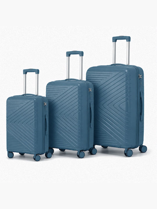 Hard Travel Suitcases Aqua Blue Max Height 75cm with 4 Wheels Set of 3 Pieces