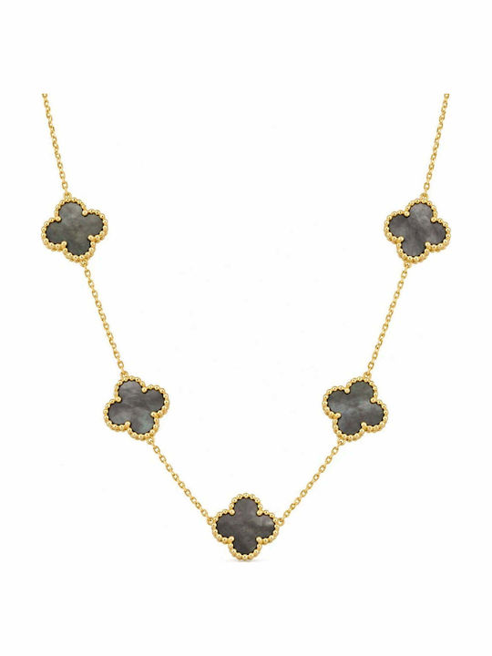 Charmy Necklace With Flower Design Made Of Black Gold Plated Steel