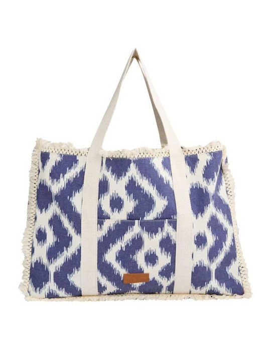 Achilleas Accessories Υφασμάτινη Τσάντα Θαλάσσης με Νεσεσέρ Μπλε