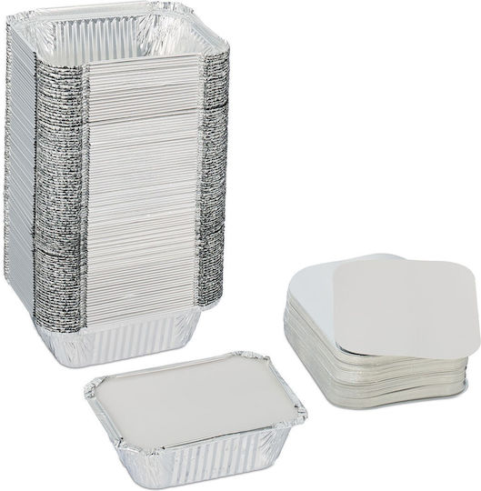 Relaxdays Set 100 Tăvi Aluminiu Capace Argintii 4x10x13 Cm