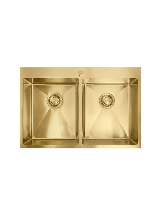 Rea Drop-In Küchenspüle Inox Gebürstet M83xB55cm Gold