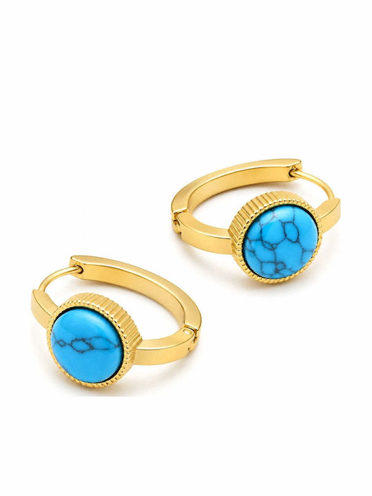 Charmy Gold Plated Steel Hoop Earrings with Turquoise Stones
