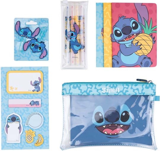 Disney 13-piece School Supply Set Stitch Patterns Tropical Collection Blue