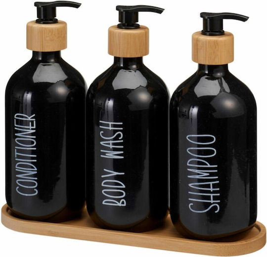 HowHomely Set Accesorii Baie Bambus Negru 3 Bucăți