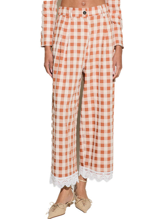 Milkwhite Damen Stoffhose mit Gummiband Braune