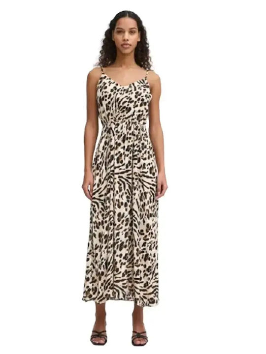 Summer Midi Dress Black Neutrals Leopard Print