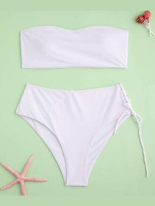 Bikini Set Strapless High Waist White Size L White
