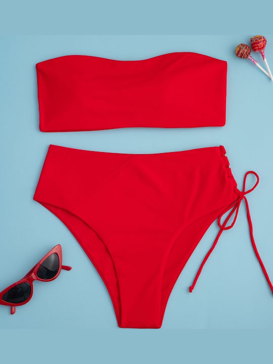 Bikini Set Strapless High Waist Red Size S Red