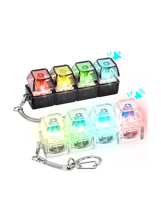 Keyboard Button Design Fidget Stress Relief Keychain Led Light 4 Buttons 2 Τμχ