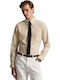 Long Sleeve Cotton Shirt in Regular Fit Striped Beige/White