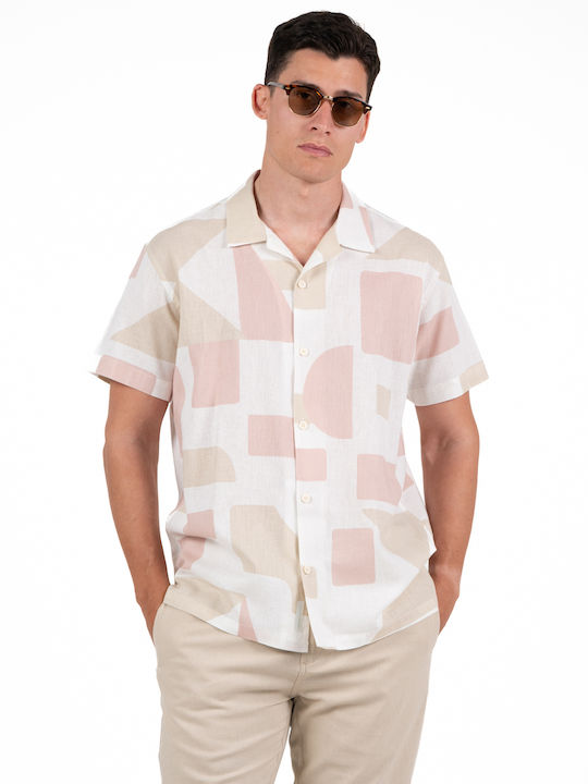 Rebase Short Sleeve Linen Shirt Pink-beige
