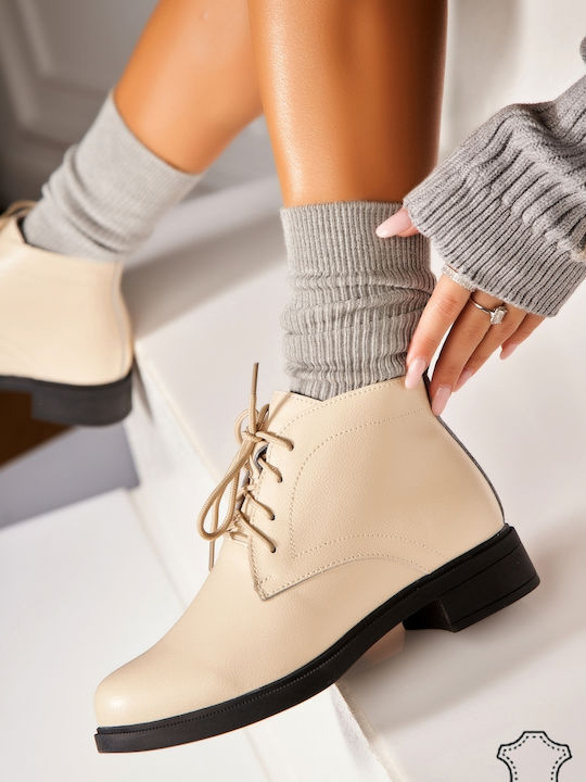 Leder Damen Stiefeletten Beige