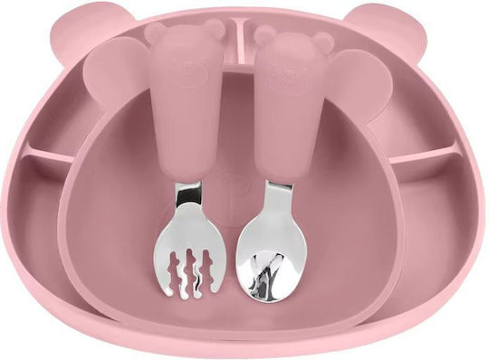 Baby Donkey Feeding Set Made of Silicone with Anti-Slip Base Pink 4pcs