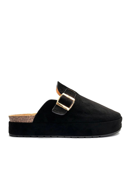 Suede Mules με Τακούνι σε Μαύρο Χρώμα