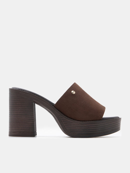 Luigi Suede Mules με Ψηλό Τακούνι σε Καφέ Χρώμα