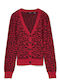 Women's Knitted Cardigan Ribbon Red W Black
