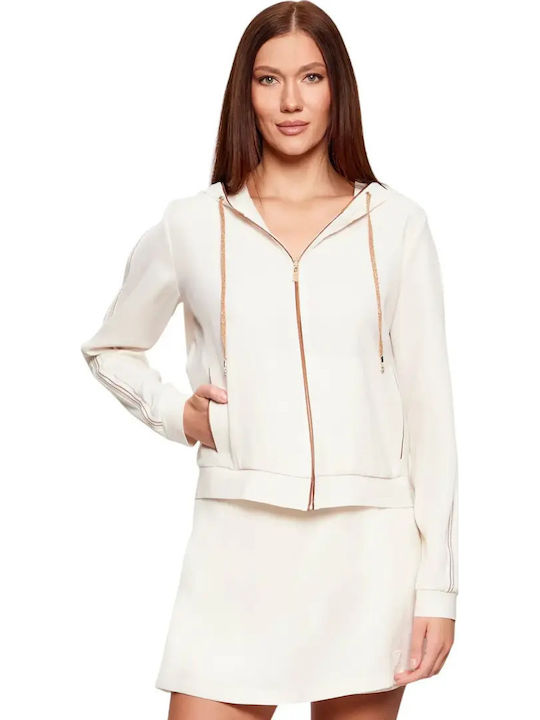 Guess Women's Cardigan with Zipper Ecru