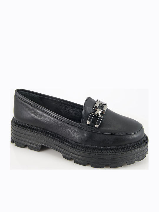 Leather Women's Loafers in Black Colour