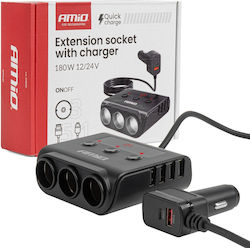 AMiO Autoladegerät 180W Schnellladen mit Anschlüssen: 4xUSB 2xType-C 3xLeichter Schwarz Farbe AMiO Autoladegerät 180W Schnellladen mit Anschlüssen: 4xUSB 2xType-C 3xLeichter Schwarz Farbe