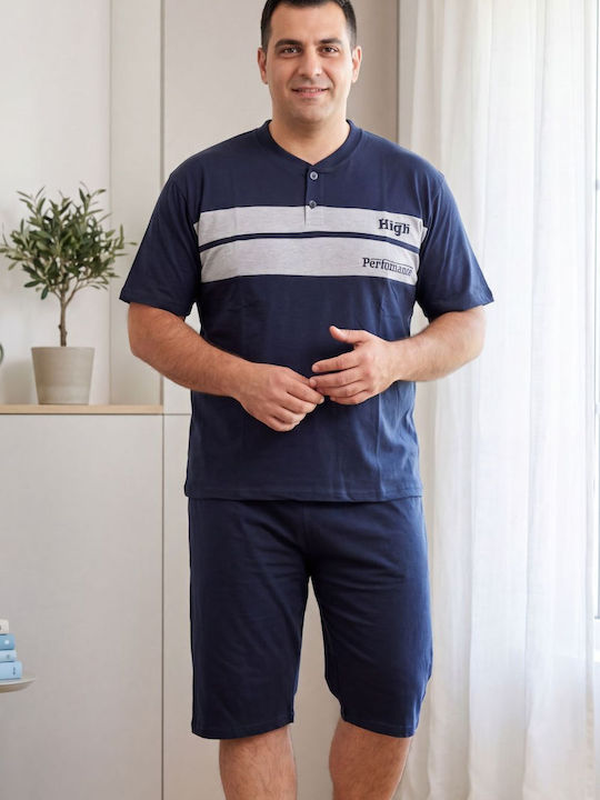 Rimoli Plus Size Καλοκαιρινή Ανδρική Πιτζάμα Μπλε Σκουρο