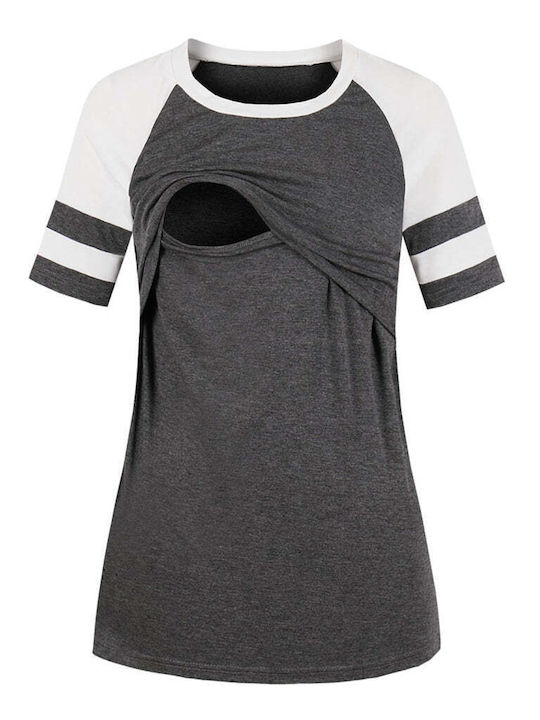 Short Sleeve Nursing Top Gray Polyester-Cotton