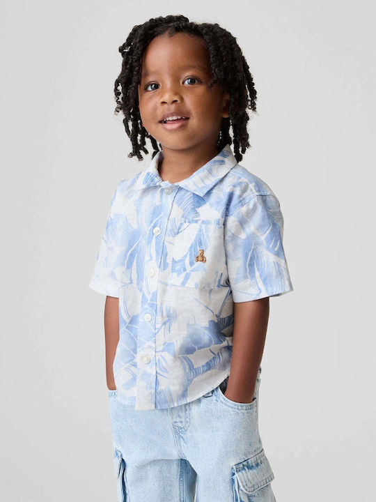 Kids Floral Short-Sleeved Blue Shirt