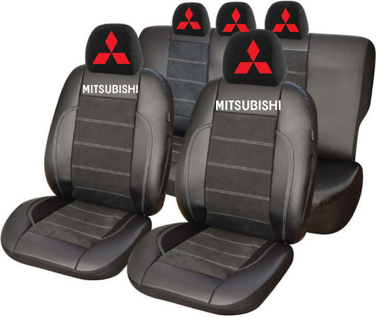 Set Custom Universal Seat Covers Made Eco Leather Alcantara Mitsubishi Black