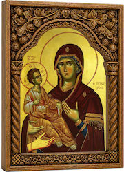 Fecioara Maria Tricherousa Sculptată În Lemn Ramă Bizantină Arc 22cm Fecioara Maria Tricherousa Sculptată În Lemn Ramă Bizantină Arc 22cm