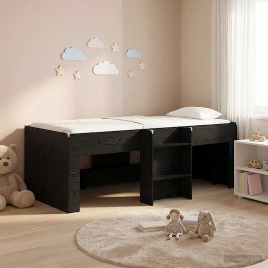 Pat Pentru Copii Single Loft Bed Cu Spațiu De Stocare Negru