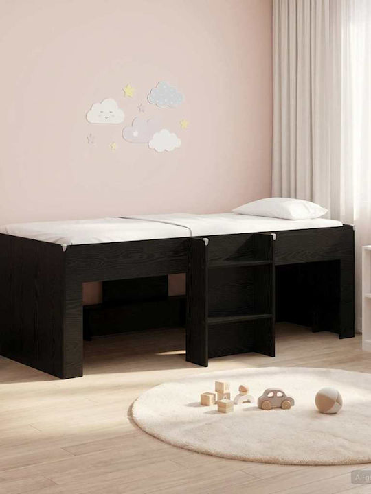 Kinderbett Hochbett Einzeln mit Stauraum Schwarz