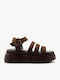 Braune Leder Multi Strap Chunky Flatforms