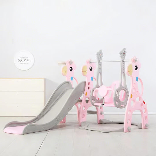 Undw-48-Pink Rutsche mit Basketballkorb & Schaukel Rosa