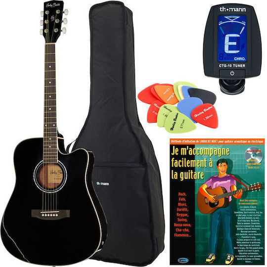 Harley Benton Ακουστική Κιθάρα Cutaway Black Bundle France