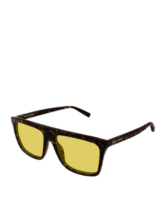 Ysl Men's Sunglasses with Brown Horn-Rimmed Frame
