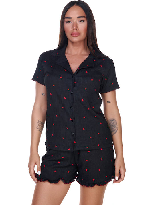 Comfort Sommerliches Damen-Schlafanzug-Set Baumwollene Schwarzes