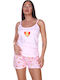 Comfort Summer Women's Pyjama Set Pink Bear Hearts